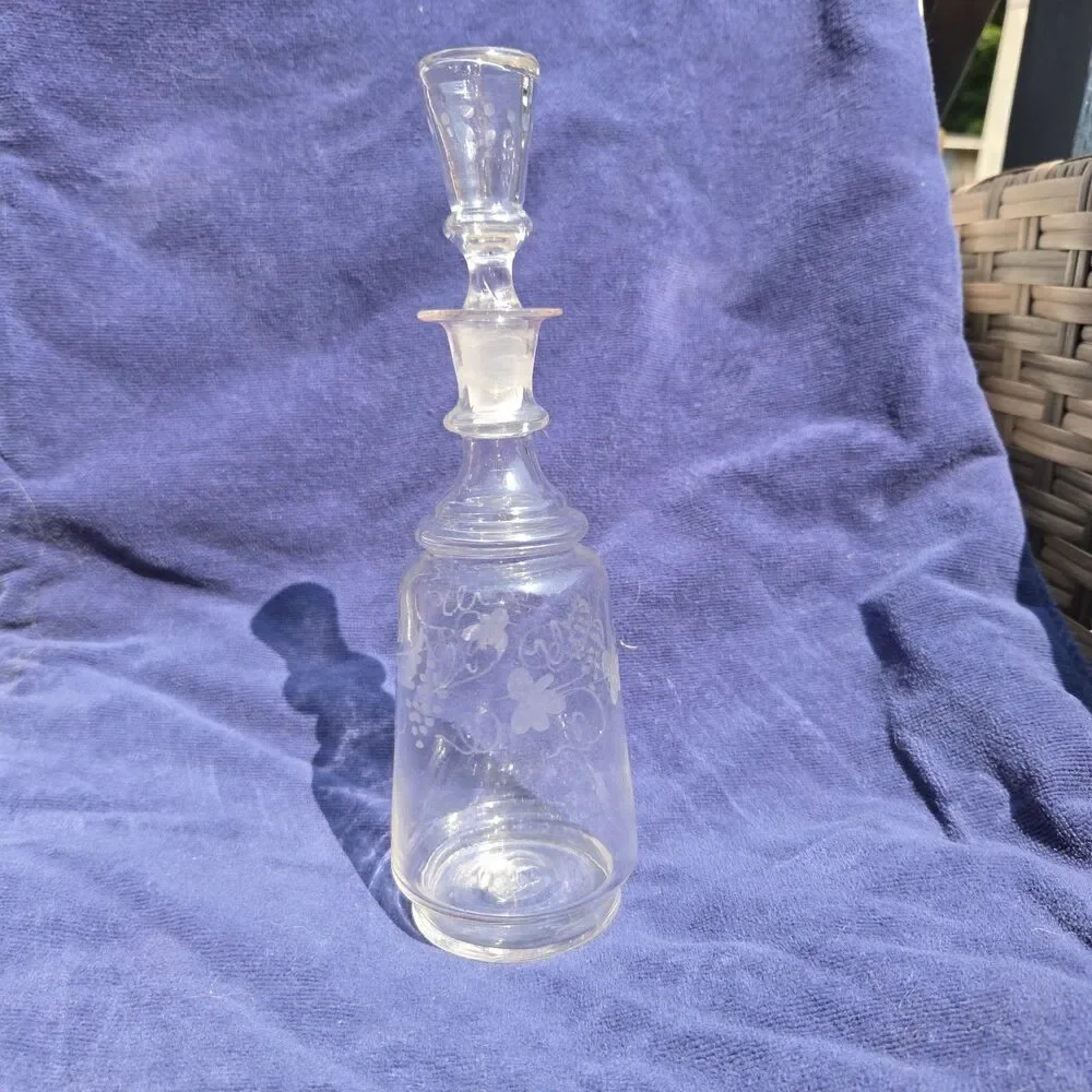 Antique Victorian Etched Glass Decanter w/ Original Stopper c1880